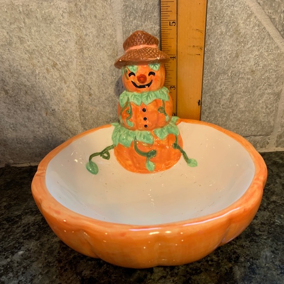 Trio of Scarecrow Candy Dish, Hanging Scarecrow & Standing Scarecrow Decorations - Picture 2 of 8